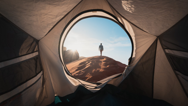 Desert tent man sunshine cinematic free wallpaper - medium preview image