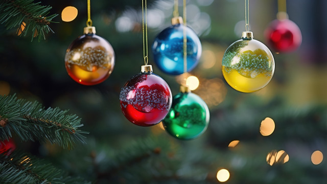 Christmas tree ornaments lights blurry free wallpaper - medium preview image