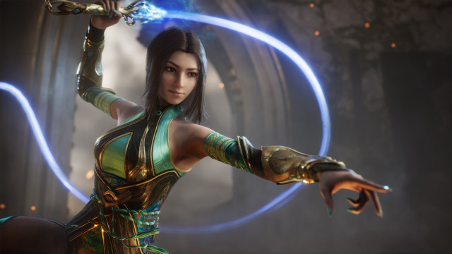 Futuristic woman sword glowing ring free wallpaper - medium preview image