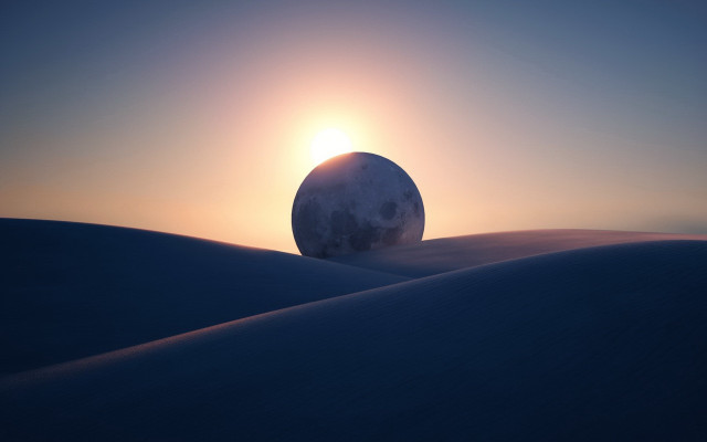 Desert sunset moon matte painting free wallpaper - medium preview image
