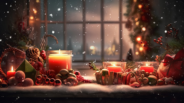 Christmas candles decorations snowfall 3d free wallpaper - medium preview image