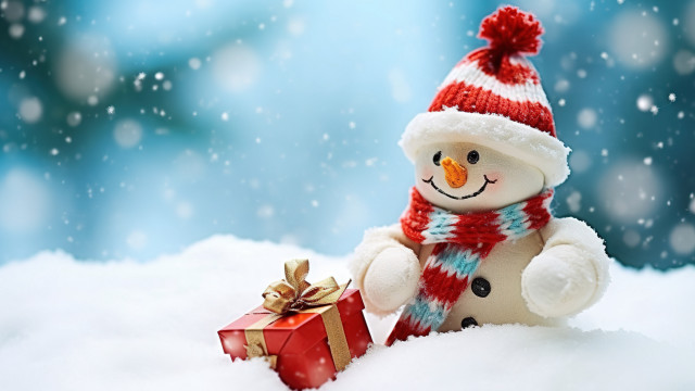 Snowman red hat scarf gift free wallpaper - medium preview image