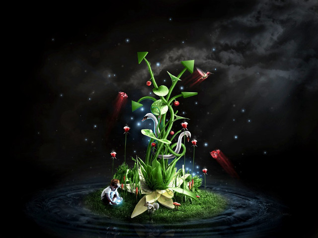 Small island plant water stars free wallpaper - medium preview image