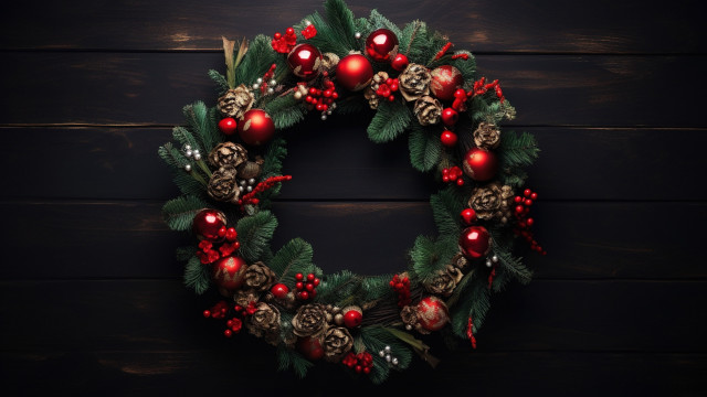 Christmas wreath pinecones berries arts free wallpaper - medium preview image