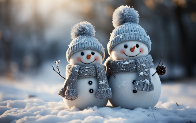 Snowmen snow pine cone hats free wallpaper - medium preview image