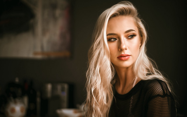 Blonde woman black top portrait #2 free wallpaper - medium preview image