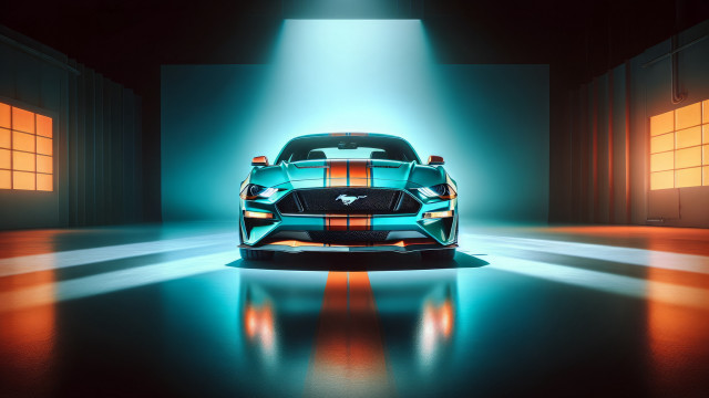 Blue mustang panfuturism glowing 3d free wallpaper for desktop - medium preview image