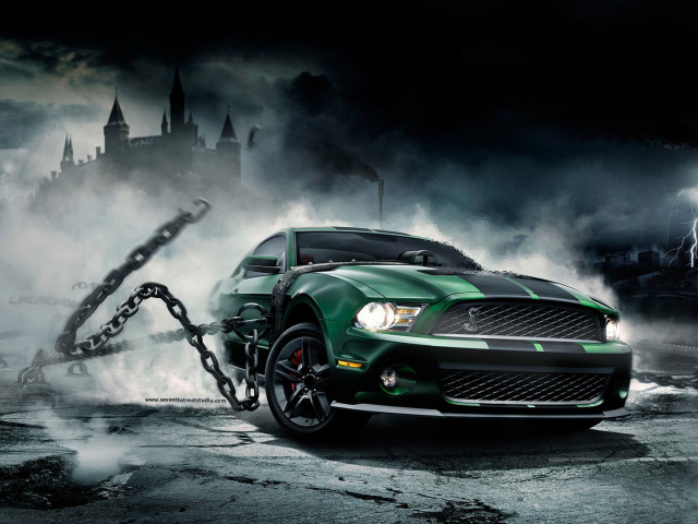 Green mustang car chain castle #2 free wallpaper - medium preview image
