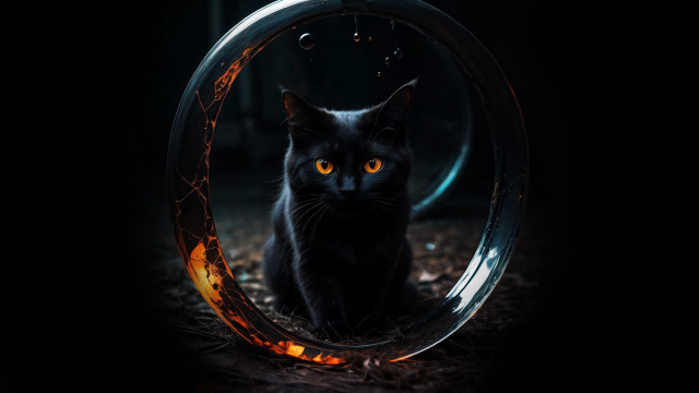 Black cat glass ball glowing free wallpaper - medium preview image