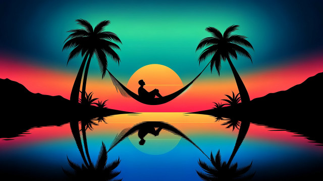 Tropical island hammock sunset reflection free wallpaper - medium preview image