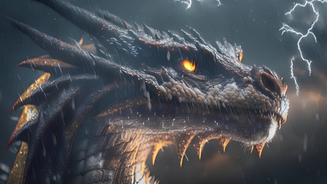 Dragon lightning rain battle matte free wallpaper - medium preview image