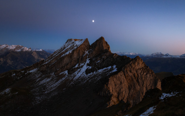 Mountain moon snowy horizon lake free wallpaper - medium preview image