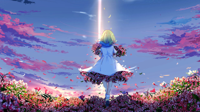 Girl white dress flower field #2 free wallpaper - medium preview image