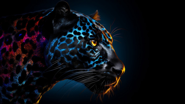 Leopard psychedelic digital glowing blackcat free wallpaper - medium preview image