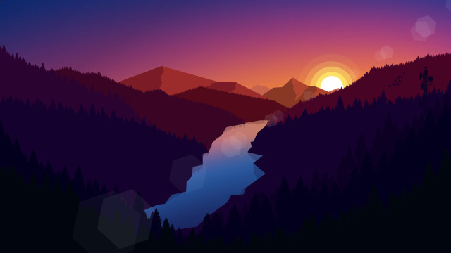 River forest sunset mountains moon free wallpaper - medium preview image