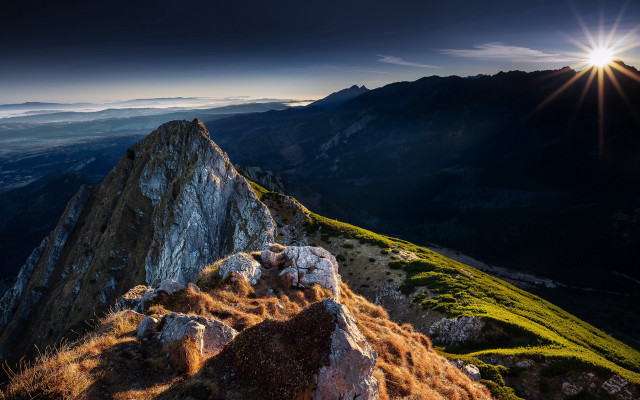 Mountain sunset grass range ocean free wallpaper - medium preview image