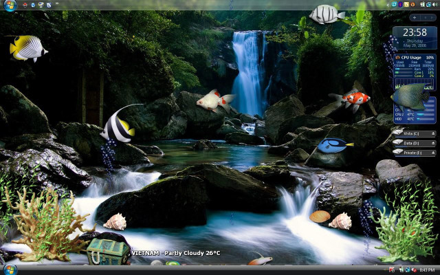 Computer waterfall fish screenshot image free wallpaper - medium preview image