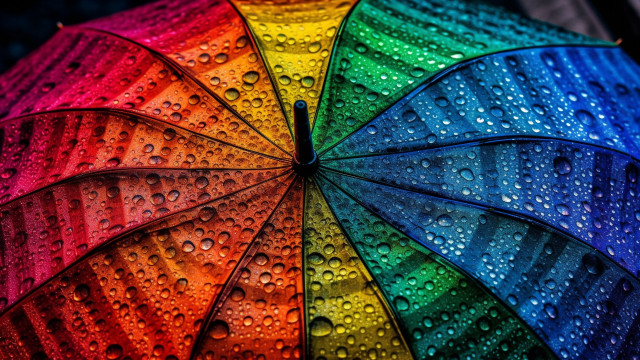 Rainbow umbrella water droplets macro #2 free wallpaper - medium preview image