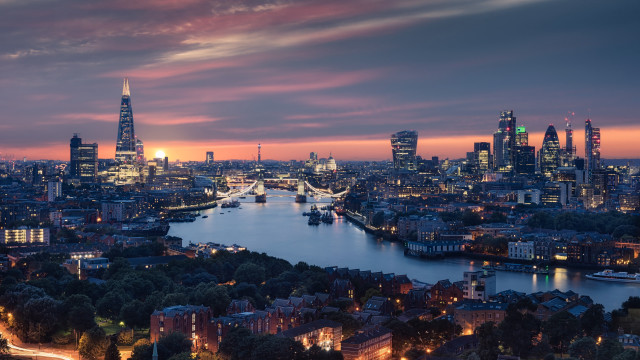 City skyline river bridge dusk #2 free wallpaper - medium preview image