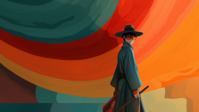 Man hat longcoat cane colorful free wallpaper - medium preview image