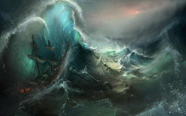 Ship wave ocean fantasy matte free wallpaper - medium preview image