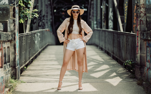 Woman hat sunglasses bridge fashion free wallpaper - medium preview image