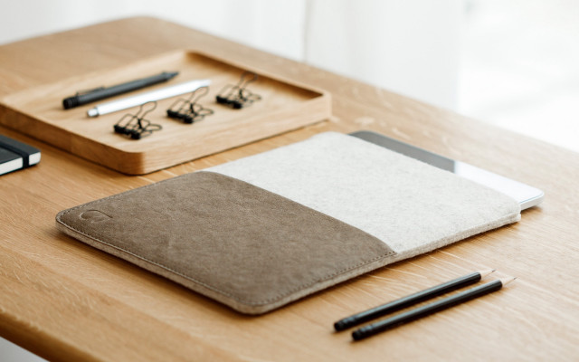 Wooden table notebook pen tablet free wallpaper - medium preview image