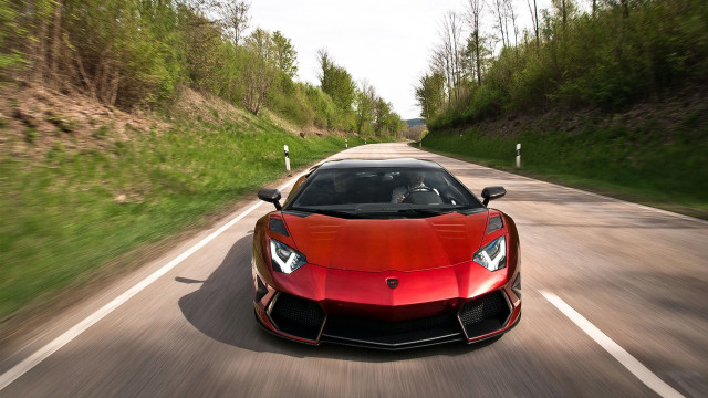 Red sports car forest hill #3 free wallpaper - medium preview image
