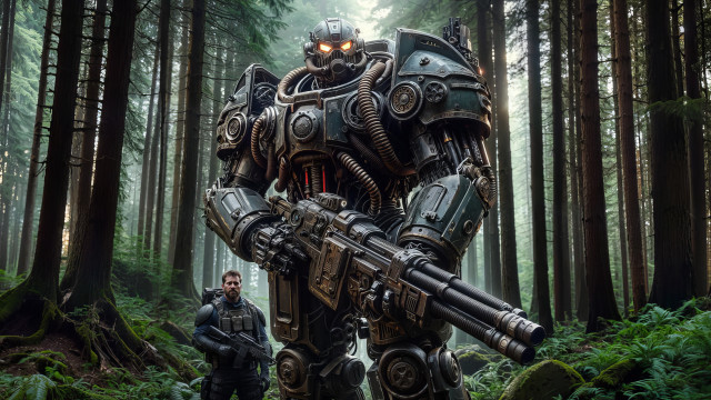 Man robot forest gun ants free wallpaper - medium preview image