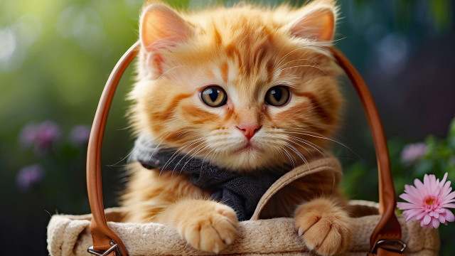 Cat basket flower blurry daisy free wallpaper - medium preview image