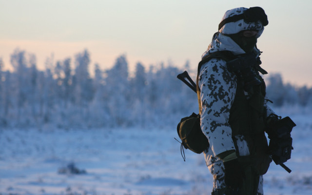 Man backpack skis snow trees free wallpaper - medium preview image