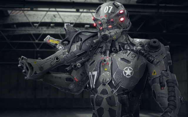 Red eyed metal robot cyborg free wallpaper - medium preview image