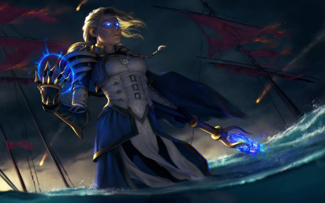 Woman blue dress sword boat free wallpaper - medium preview image