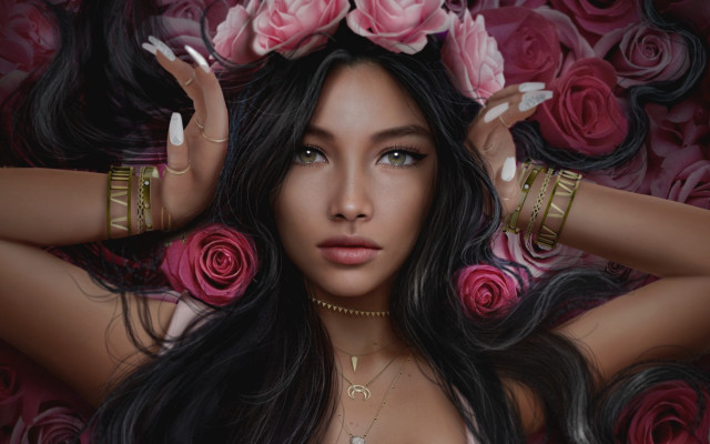 Woman rose crown long hair free wallpaper - medium preview image