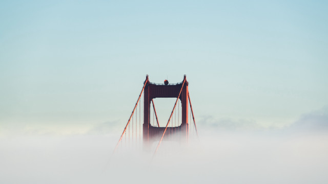 Foggy bridge people blue sky free wallpaper - medium preview image