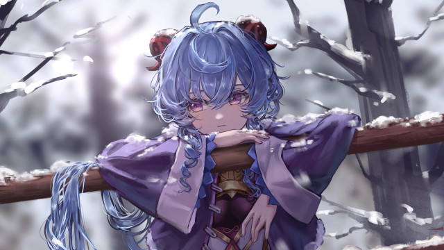 Bluehair purpleoutfit winter tree catears free wallpaper - medium preview image