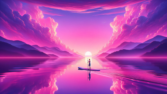 Surfer sunset water pink sky free wallpaper - medium preview image
