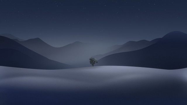 Lone tree snowy night mountains free wallpaper - medium preview image