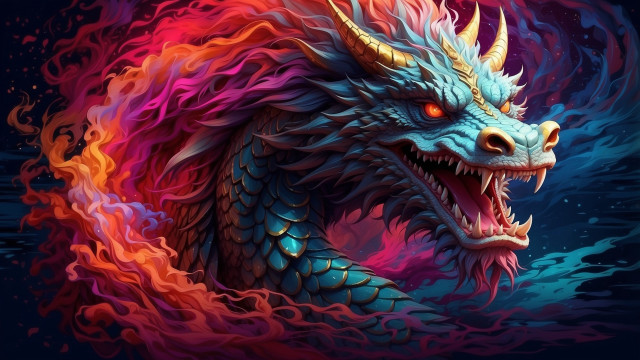 Red eyed dragon colorful tail free wallpaper - medium preview image