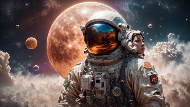Space astronaut fullmoon planets clouds free wallpaper - medium preview image