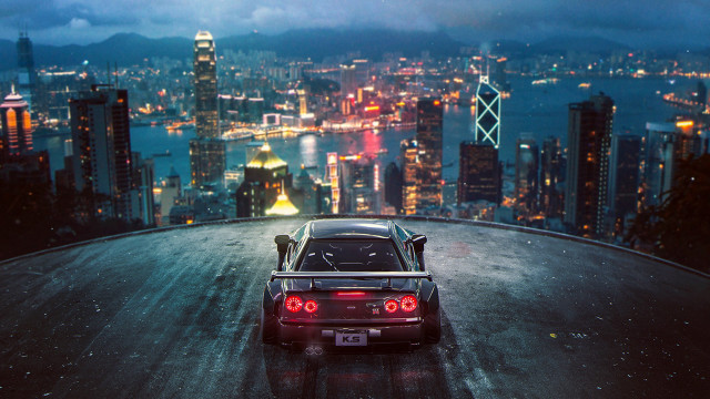 City night lights skyline car free wallpaper - medium preview image