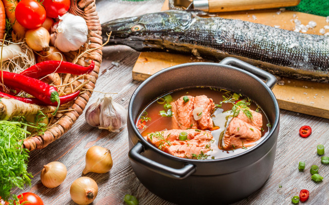 Soup meat vegetables fish knife free wallpaper - medium preview image