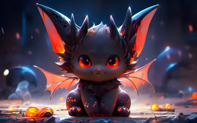 Little dragon glowing eyes fire free wallpaper - medium preview image