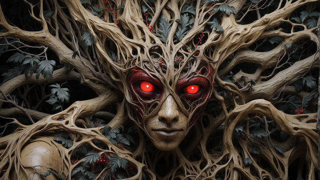 Creepy face red eyes trees free wallpaper - medium preview image