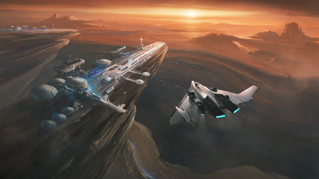 Futuristic space station spaceship fighter free wallpaper - medium preview image