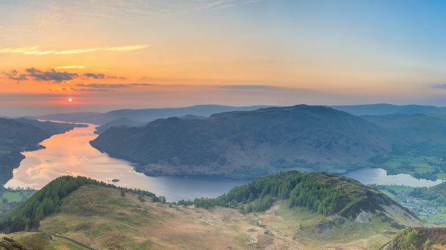 Sunset mountain lake hills cloudy free wallpaper - medium preview image