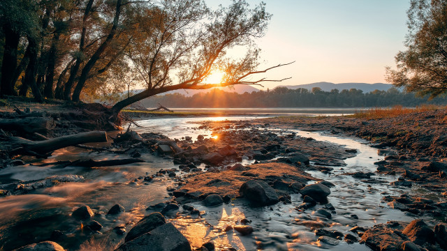 Sunset river woods mountains autumn free wallpaper - medium preview image