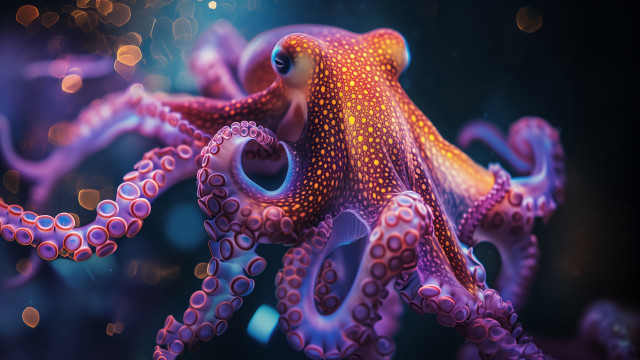 Octopus glowing depthoffield 3drender blurry free wallpaper - medium preview image