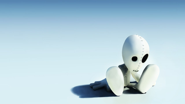 White robot sitting legs spread free wallpaper - medium preview image