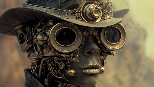 Steampunk man clock gears afarifuturism free wallpaper - medium preview image